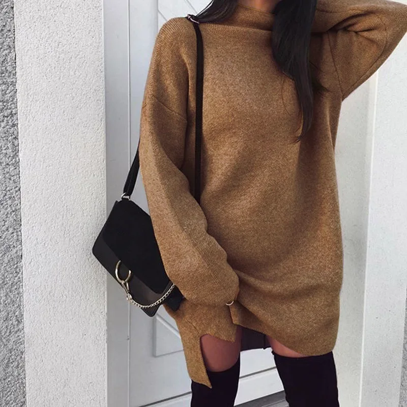 2021 Autumn Winter Women Knitted Sweaters Warm Long Sleeve Dress Turtleneck Sweaters Casual Loose Sweater Split Mini Dress Tops
2021 Autumn Winter Women Knitted Sweaters Warm Long Sleeve Dress Turtleneck Sweaters Casual Loose Sweater Split Mini Dress Tops