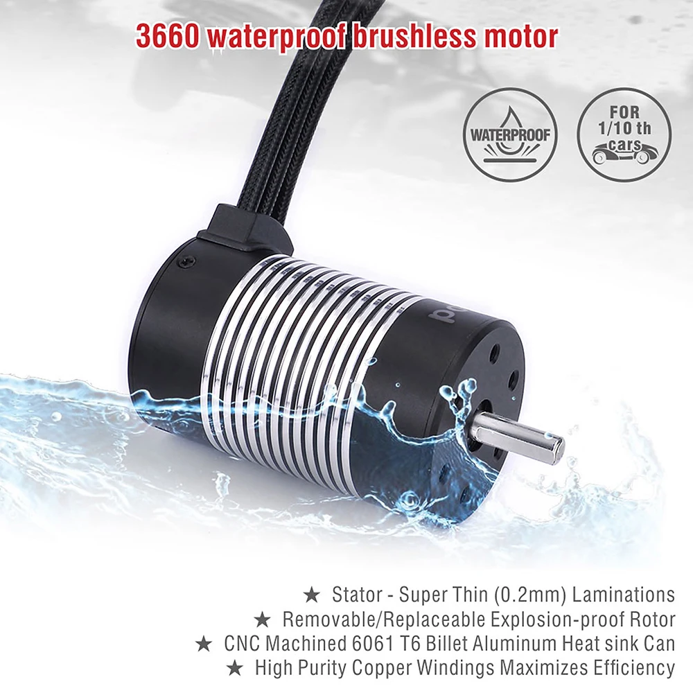 

9imod 3660 Waterproof Brushless Sensorless Motor 3800KV for WLtoys XK 104001 1/10 Tamiya GTR Traxxas HSP Lexus RC Car