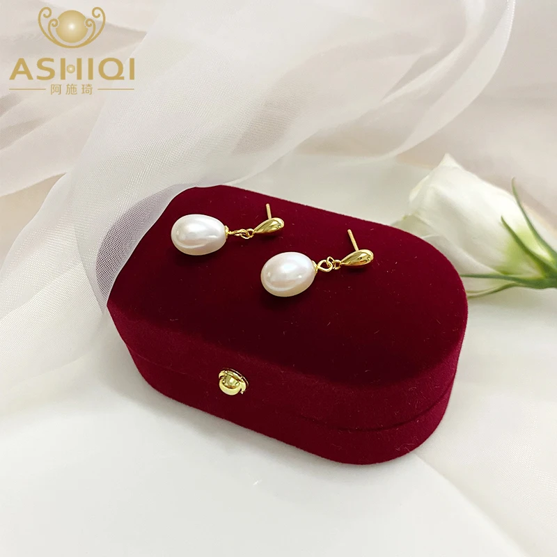 ASHIQI Natural Freshwater Pearl Earrings 925 Silver Jewelry for Women Gift New Trend
ASHIQI Natural Freshwater Pearl Earrings 925 Silver Jewelry for Women Gift New Trend