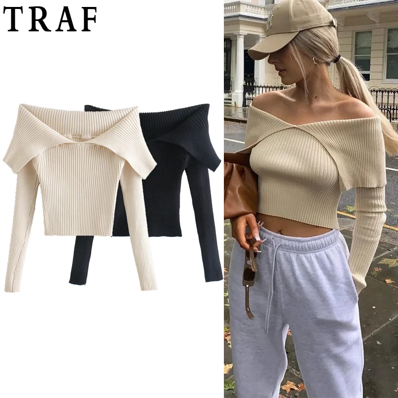 TRAF Knitted Sweater Women 2021 Black Sexy Off Shoulder Crop Top Female Fashion Long Sleeve Thin Sweaters Slim Rib Knit Tops
TRAF Knitted Sweater Women 2021 Black Sexy Off Shoulder Crop Top Female Fashion Long Sleeve Thin Sweaters Slim Rib Knit Tops