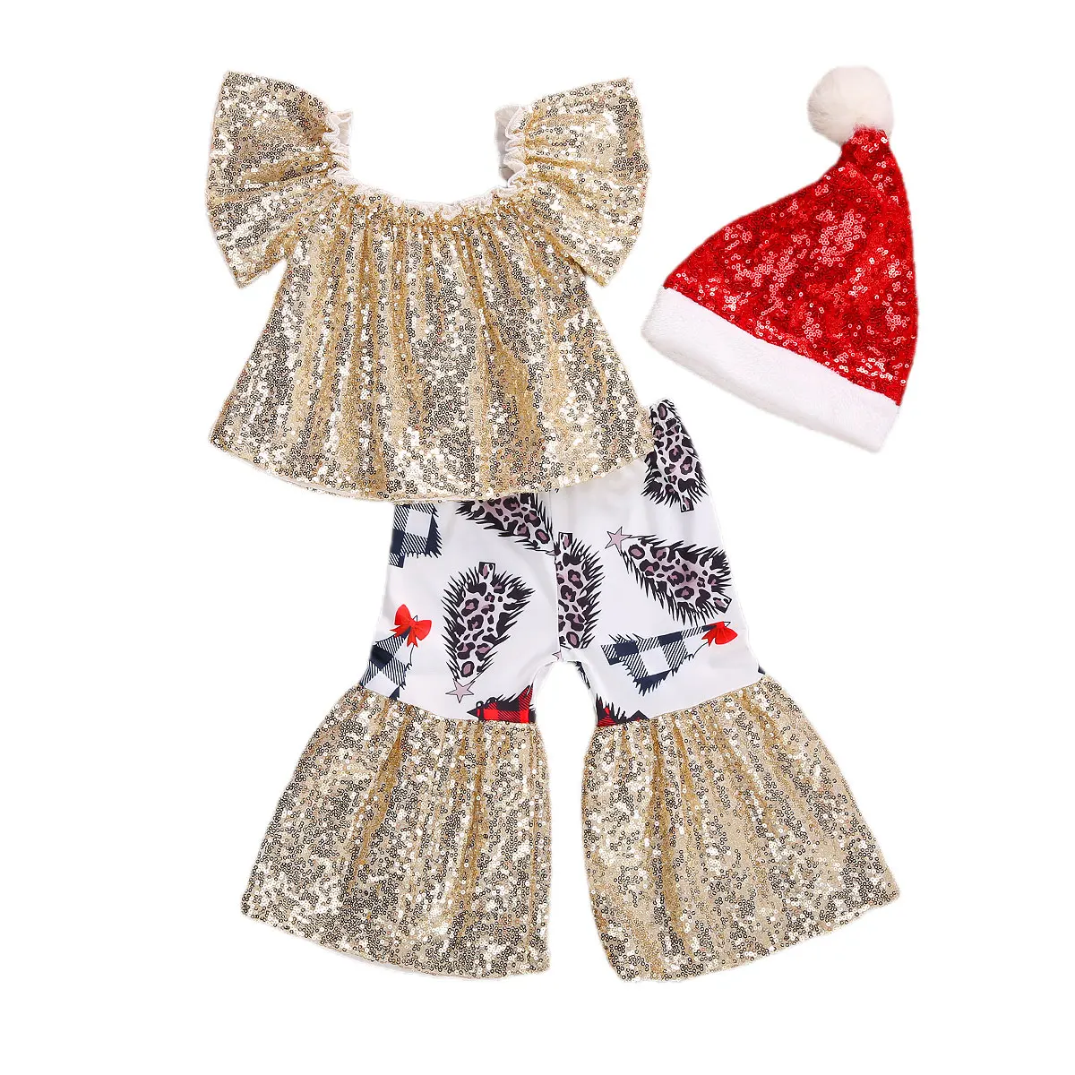 Christmas Baby Girl 3Pcs Set Sequin Red/Gold Flare Short Sleeve Top+Flared Pants+Christmas Hat 6M-4Y 
Christmas Baby Girl 3Pcs Set Sequin Red/Gold Flare Short Sleeve Top+Flared Pants+Christmas Hat 6M-4Y