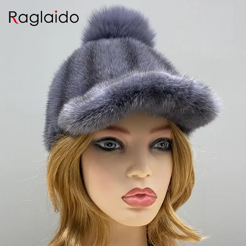 Женская зимняя шапка с помпоном из натурального меха норки | Аксессуары для