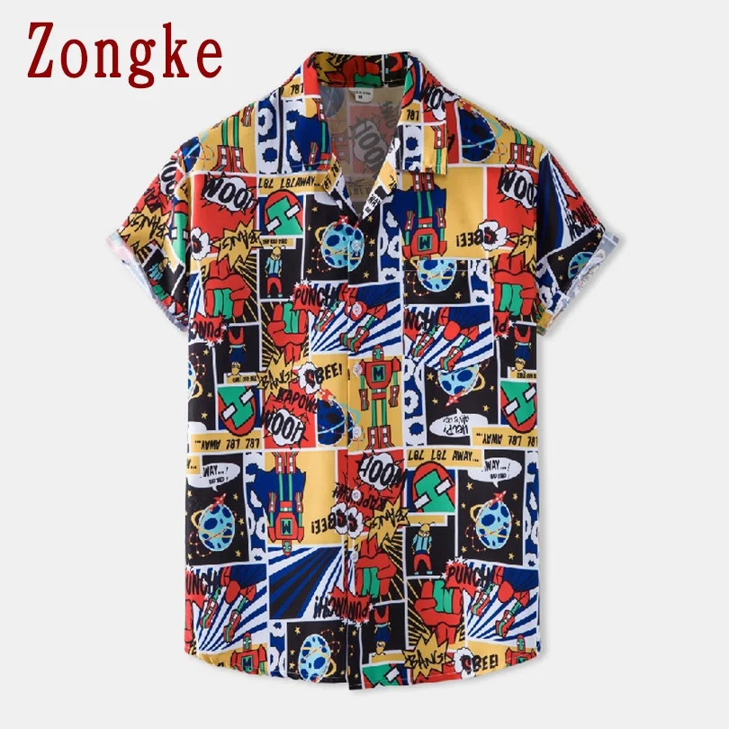 Повседневные рубашки Zongke для мужчин, одежда с коротким рукавом, летняя гавайская рубашка, мужская модель 2022, Новое поступление 
Повседневные рубашки Zongke для мужчин, одежда с коротким рукавом, летняя гавайская рубашка, мужская модель 2022, Новое поступление