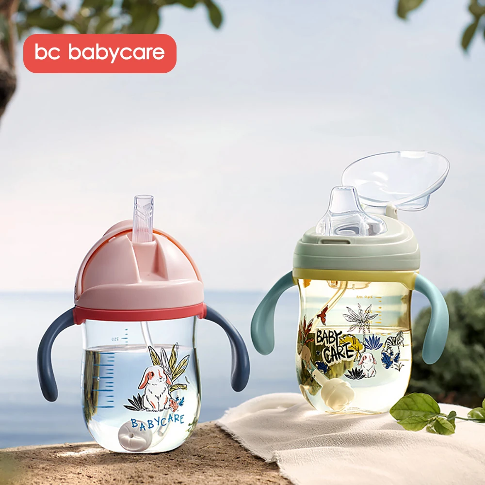

BC Babycare Baby Sippy Cup Print Anti-choked Handle&Sling Feeding Duckbill Cup Gravity Ball Drinking Learning Straw Water Bottle