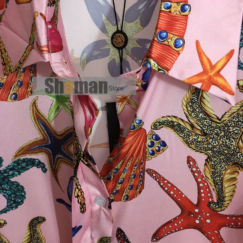 Luxury Design 2021 Summer Branded High End New Starfish Shell Print Lapel Short Sleeve Shirt blouse women shirts camisas mujer
Luxury Design 2021 Summer Branded High End New Starfish Shell Print Lapel Short Sleeve Shirt blouse women shirts camisas mujer