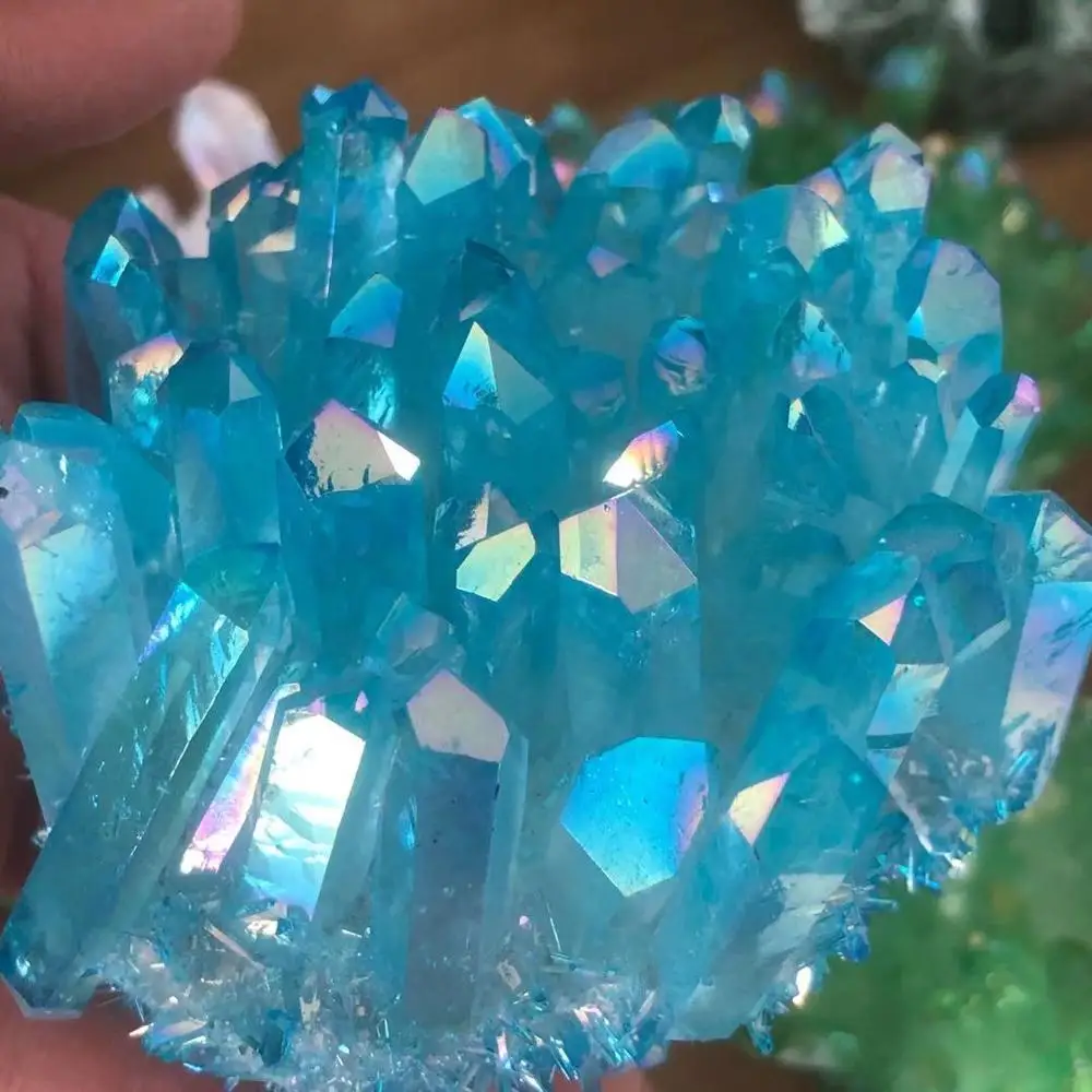 Natural light blue crystal electroplated crystal cluster, crystal pendant for healing
Natural light blue crystal electroplated crystal cluster, crystal pendant for healing
