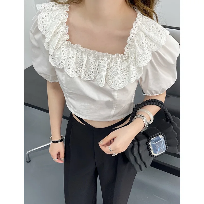 Женская рубашка, новинка 2021, летняя рубашка в стиле ретро с квадратным воротником, маленькая рубашка, рубашка с пупком, пупком, рубашка с кор... 
Женская рубашка, новинка 2021, летняя рубашка в стиле ретро с квадратным воротником, маленькая рубашка, рубашка с пупком, пупком, рубашка с кор...