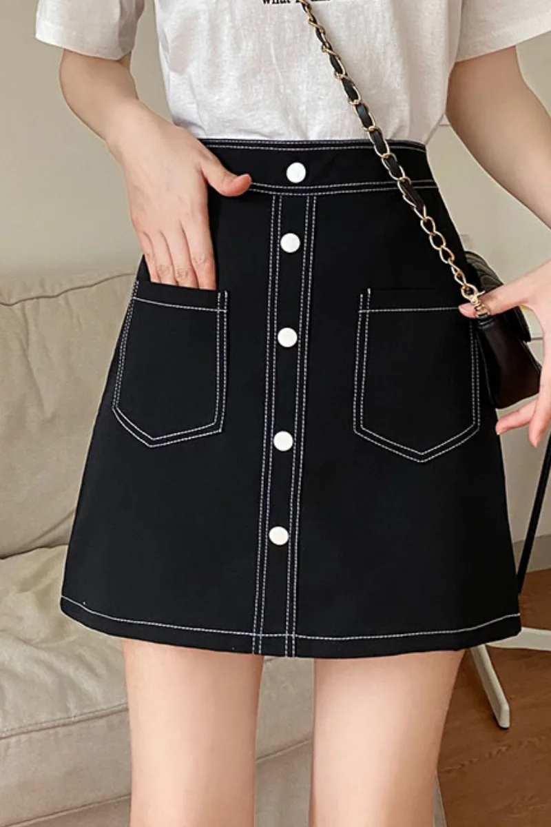 Womens Skirt women 2021 new A word short skirt thin irregular retro girl single-breasted cotton sexy skirt Pocket skirt
Womens Skirt women 2021 new A word short skirt thin irregular retro girl single-breasted cotton sexy skirt Pocket skirt