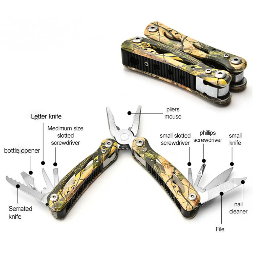 Multi-function Pliers Stainless Steel Camouflage Open Bottle Saw Blade Portable Folding Tools Outdoor Camping
Multi-function Pliers Stainless Steel Camouflage Open Bottle Saw Blade Portable Folding Tools Outdoor Camping