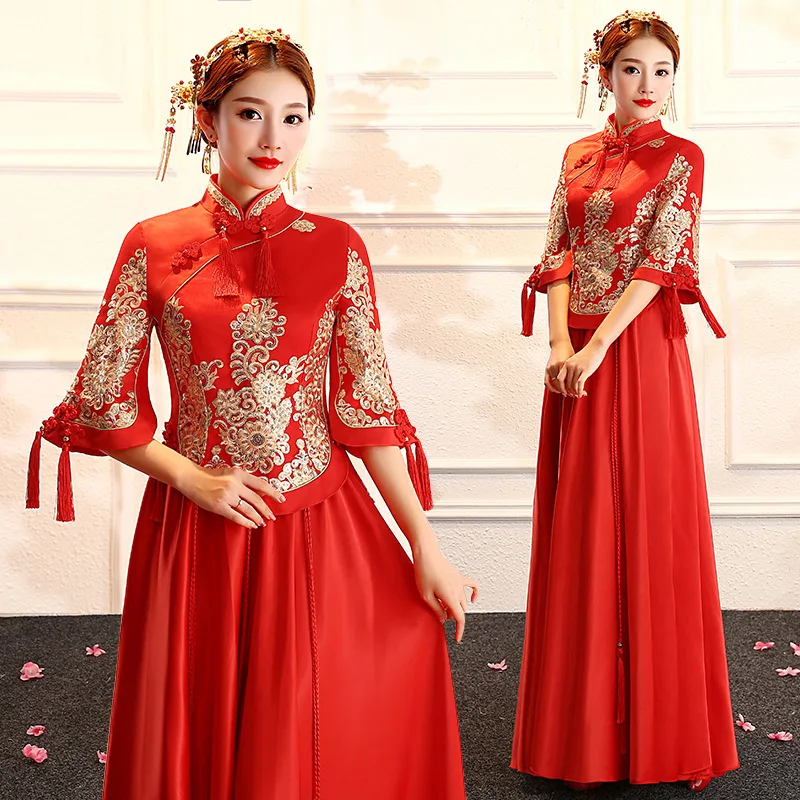 FZSLCYIYI Sequins Embroidery Tassel Formal Dress Royal Wedding Cheongsam Bride Vintage Chinese Traditional Tang Suit Qipao
FZSLCYIYI Sequins Embroidery Tassel Formal Dress Royal Wedding Cheongsam Bride Vintage Chinese Traditional Tang Suit Qipao
