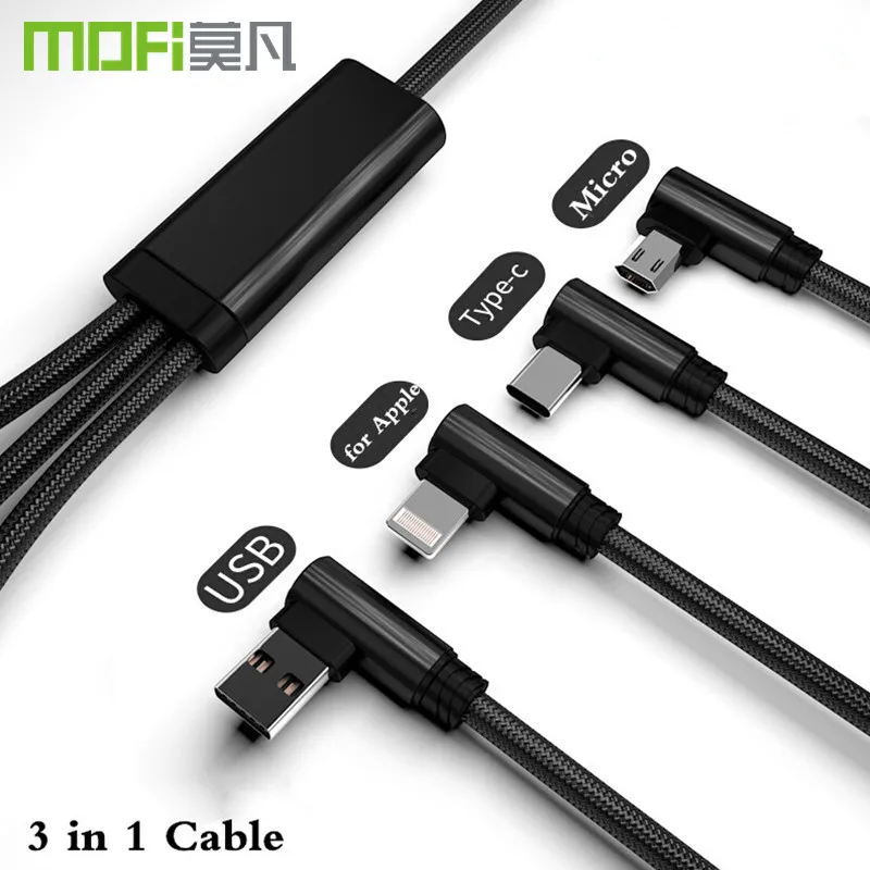 Зарядное устройство MOFi 3 в 1 с USB кабелем для iPhone 11 Pro XS XR Max 7 Samsung Xiaomi IOS Android Type C Micro
