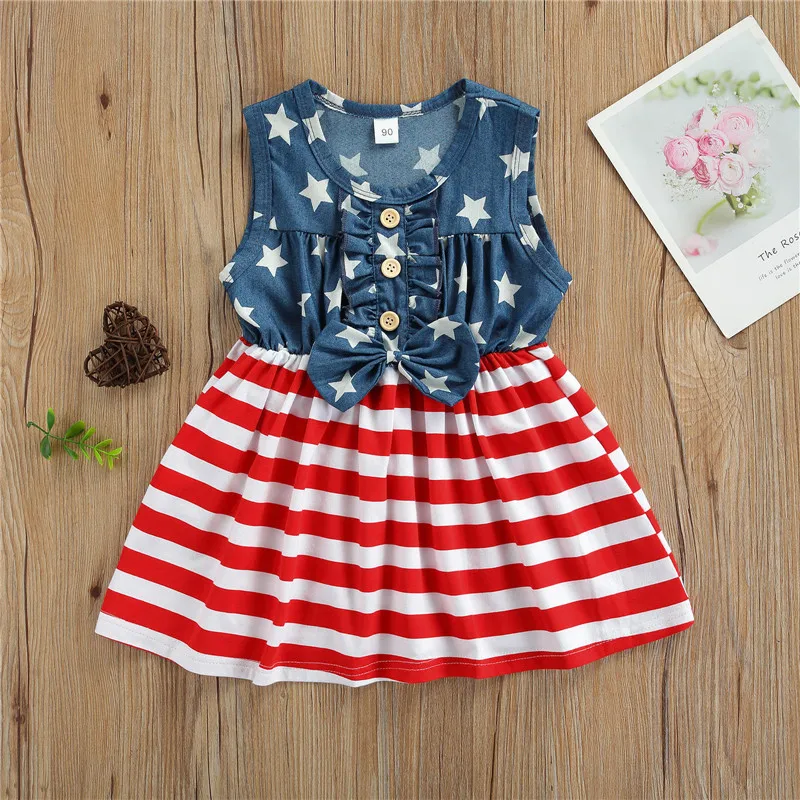 Independence Day Little Girls Dress, Summer Creative Star Printing Stripe Splicing Round Collar Sleeveless Girls Fashion Dress 
Independence Day Little Girls Dress, Summer Creative Star Printing Stripe Splicing Round Collar Sleeveless Girls Fashion Dress