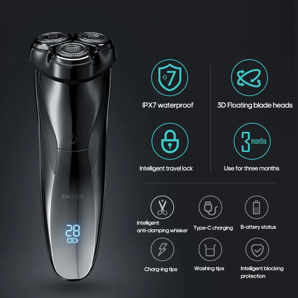 Xiaomi enchen Electric Shaver Razor for Men Type C Rechargeable 3 Head Dry Wet Shaving Machine Beard Trimmer Washable Dual Blade | Бытовая