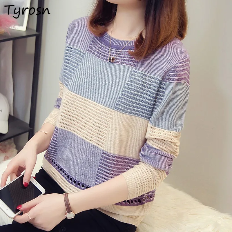 Striped Pullovers Women Design Hollow Out Panelled Long Sleeve Knitted Tops Korean Style O-neck Loose-fit Sweaters Female Trendy
Striped Pullovers Women Design Hollow Out Panelled Long Sleeve Knitted Tops Korean Style O-neck Loose-fit Sweaters Female Trendy