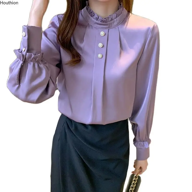 Houthion Chiffon Slim Women's Blouses SolidLong Sleeve Top Fashion Pearl Shirt New Casual Blouse Spring/autumn
Houthion Chiffon Slim Women's Blouses SolidLong Sleeve Top Fashion Pearl Shirt New Casual Blouse Spring/autumn
