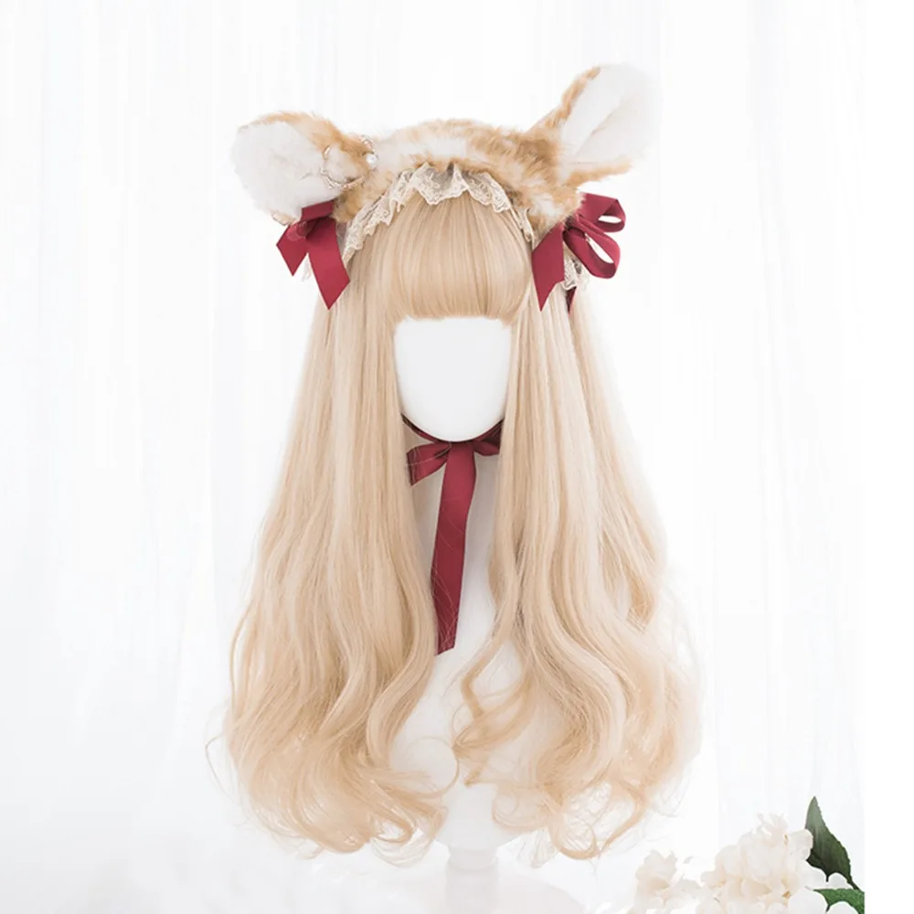 

Cosplay70CM Lolita Long Wavy Mix Beige Blonde Ombre Bang Cute Party Prom Fancy Synthetic Heat Resistant Cosplay Wig
