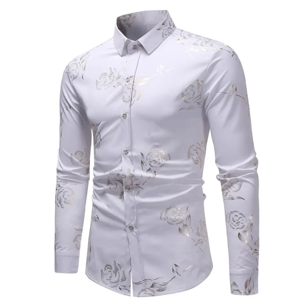 Мужская приталенная рубашка с цветочным принтом роскошная брендовая роз модель