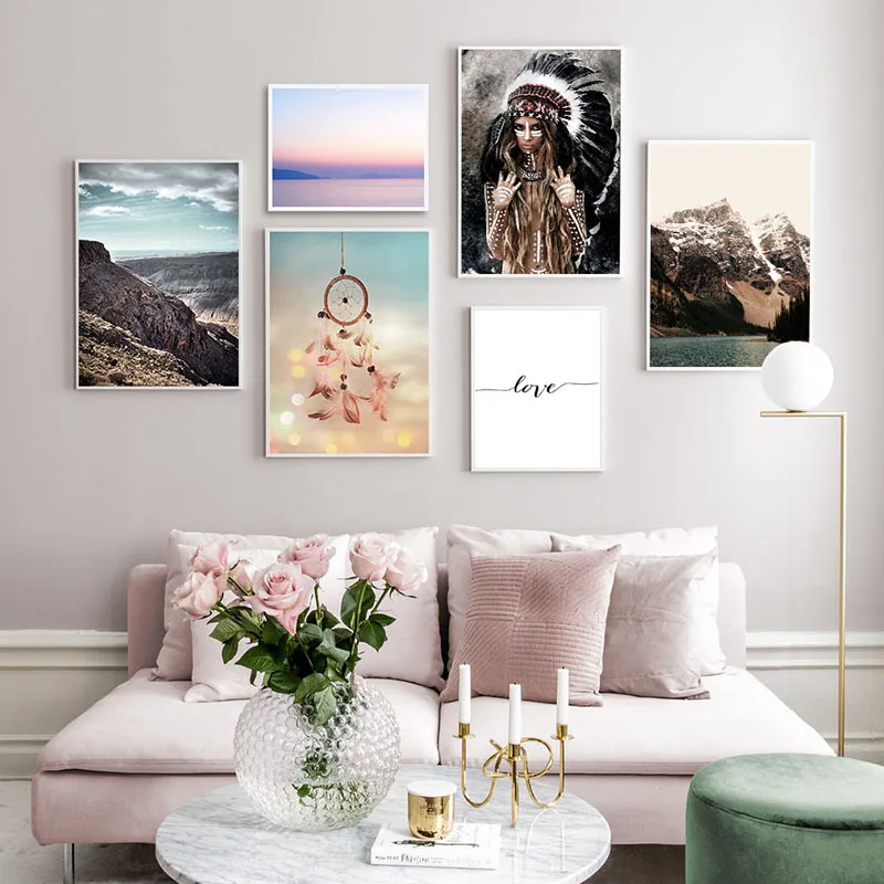 Tribal Girl Dream Capture Scandinavian Canvas Poster Mountain Sunset Scenery Nordic Print Wall Art Painting Picture Modern Decor
Tribal Girl Dream Capture Scandinavian Canvas Poster Mountain Sunset Scenery Nordic Print Wall Art Painting Picture Modern Decor