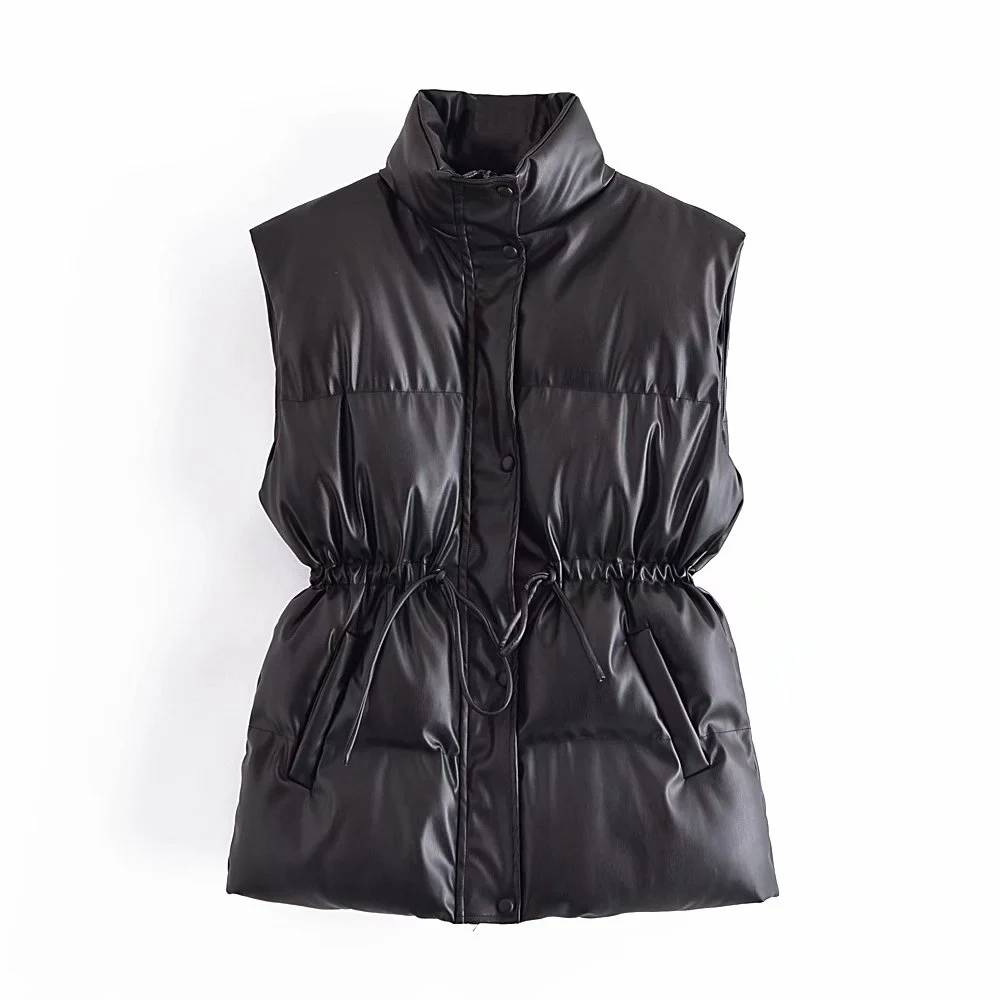 Za women's 2021 Drawstring faux leather cotton vest vintage clothing high collar with side pockets women's outerwear
Za women's 2021 Drawstring faux leather cotton vest vintage clothing high collar with side pockets women's outerwear