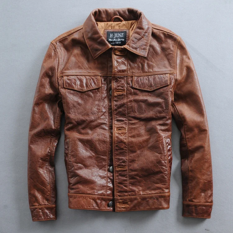 Vintage Italy slim fit leather jacket men single breasted leather biker coat for men brown men's short casual motorcycle jacket
Vintage Italy slim fit leather jacket men single breasted leather biker coat for men brown men's short casual motorcycle jacket