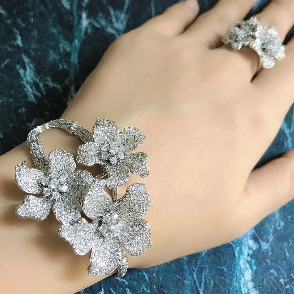 Newness Big Fashion Flowers AAA Cubic Zirconia Luxury Super Copper Women Party Engagement Width Bracelet Bangle And Ring Set
Newness Big Fashion Flowers AAA Cubic Zirconia Luxury Super Copper Women Party Engagement Width Bracelet Bangle And Ring Set