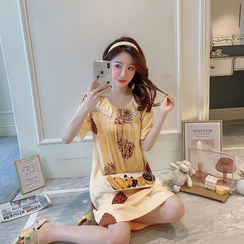 FZSLCYIYI 2021 Spring Summer Autumn Flower Printed Women's Princess Collar Skirt Short Sleeve Nightdress Viscose Loose Homewear
FZSLCYIYI 2021 Spring Summer Autumn Flower Printed Women's Princess Collar Skirt Short Sleeve Nightdress Viscose Loose Homewear