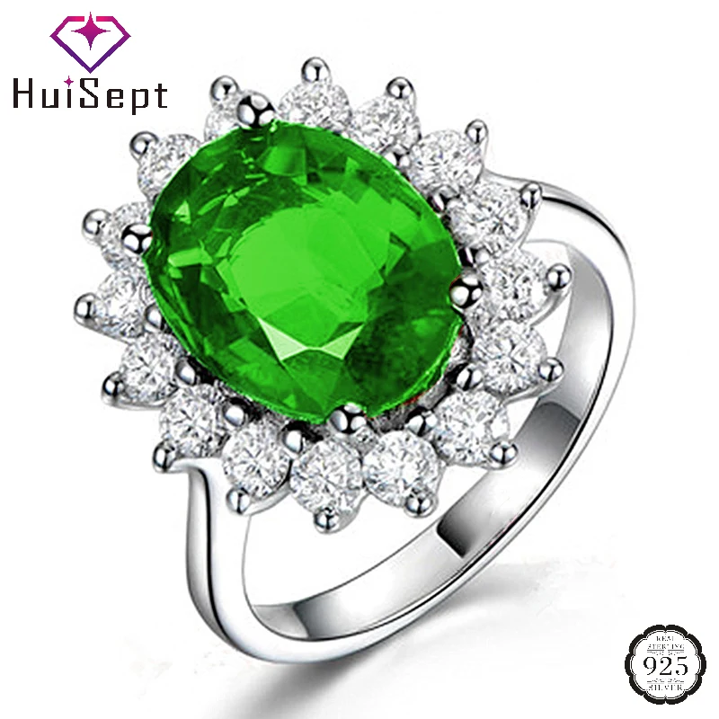 

HuiSept Women Ring 925 Silver Jewelry with Emerald Zircon Gemstone Open Finger Rings for Wedding Party Engagement Promise Gifts