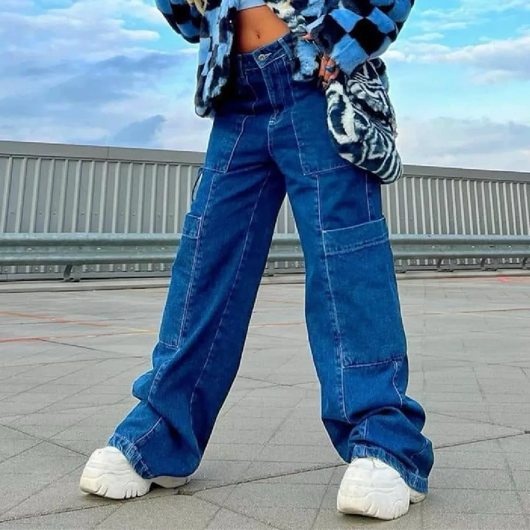 Women Loose Jeans Street Hip-hop Style High-waisted Straight-leg Double-sided Large Pocket Baggy Tooling Jeans Autumn 2021 NEW
Women Loose Jeans Street Hip-hop Style High-waisted Straight-leg Double-sided Large Pocket Baggy Tooling Jeans Autumn 2021 NEW