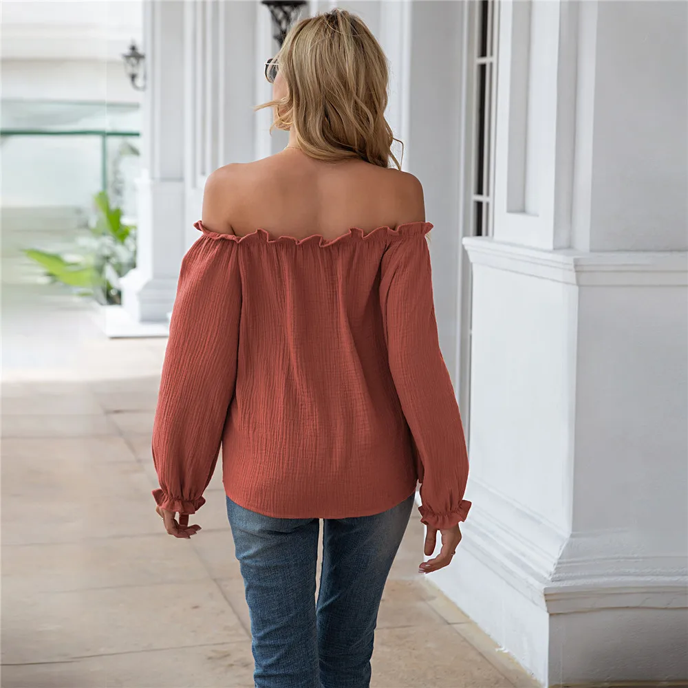 Women's Off Shoulder Tops Fashion Casual Long Sleeve Solid Color Ruffle Trim Loose Fit Blouse
Women's Off Shoulder Tops Fashion Casual Long Sleeve Solid Color Ruffle Trim Loose Fit Blouse
