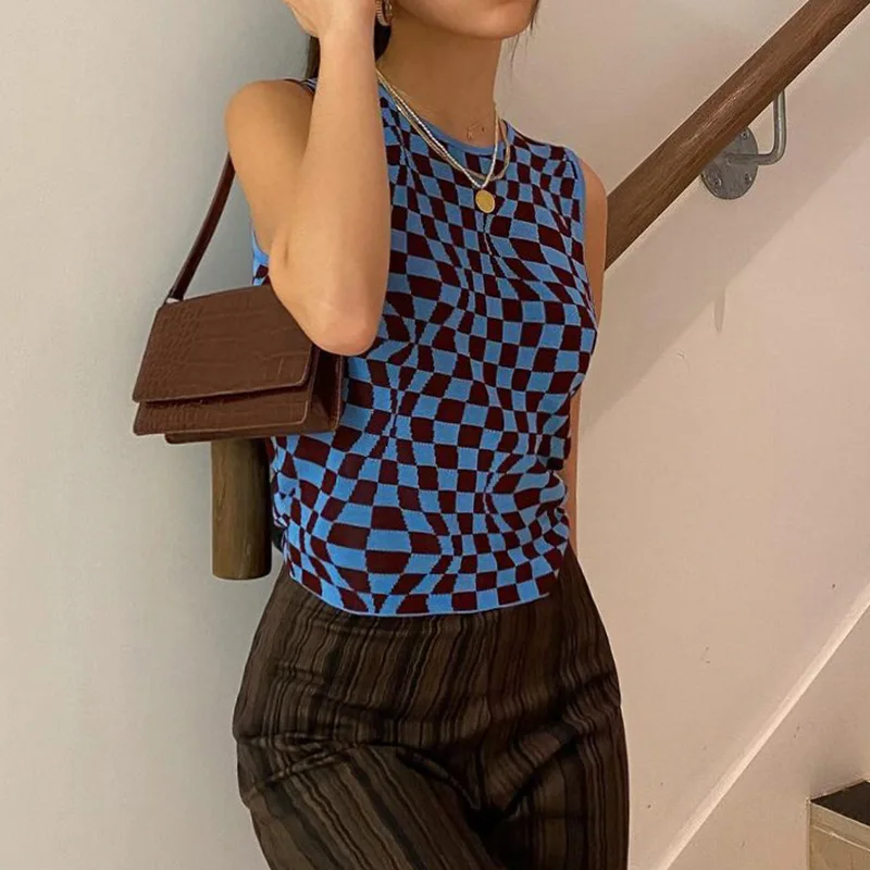 Summer Fashion Women Tank Tops Irregular Plaid Contrast Stitching Round Neck Woolen Vest Without Sleeves Halter Top Sling Female
Summer Fashion Women Tank Tops Irregular Plaid Contrast Stitching Round Neck Woolen Vest Without Sleeves Halter Top Sling Female