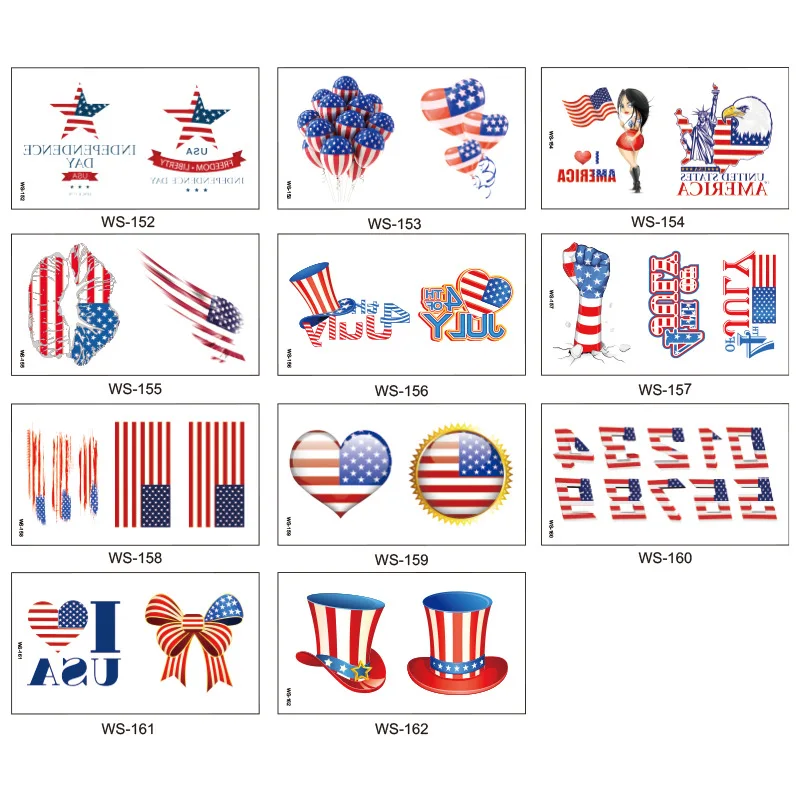 10pcs Tattoo Sticker Independence Day Tattoo Sticker Face Waterproof Sweat Decoration Props Disposable Temporary Tattoo
10pcs Tattoo Sticker Independence Day Tattoo Sticker Face Waterproof Sweat Decoration Props Disposable Temporary Tattoo