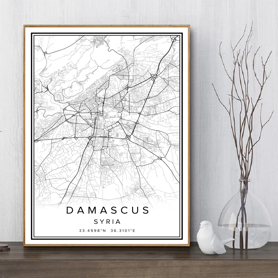 Печать на картах Дамасского города Сирии постер холсте настенное искусство | Дом