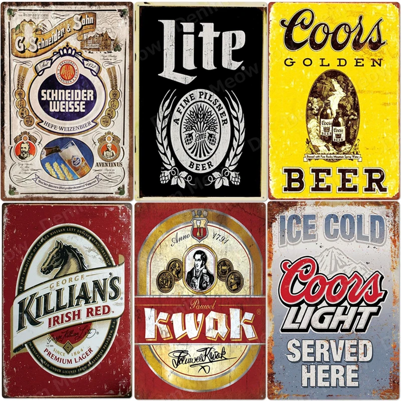 

ICE COLD BEER Vintage Metal Signs Wine Poster Pub Club Cafe Home Decor Man Cave Tin Plates Beer Served Here Stickers ZSS45