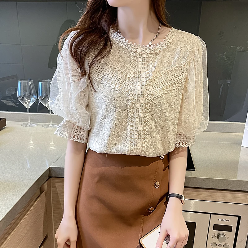 O-NeckLace Chiffon Women's Shirt Summer New 2021 Short Sleeve Loose Blouse 2021 Elegant Sweet Crochet Lace Hollow Floral Tops
O-NeckLace Chiffon Women's Shirt Summer New 2021 Short Sleeve Loose Blouse 2021 Elegant Sweet Crochet Lace Hollow Floral Tops