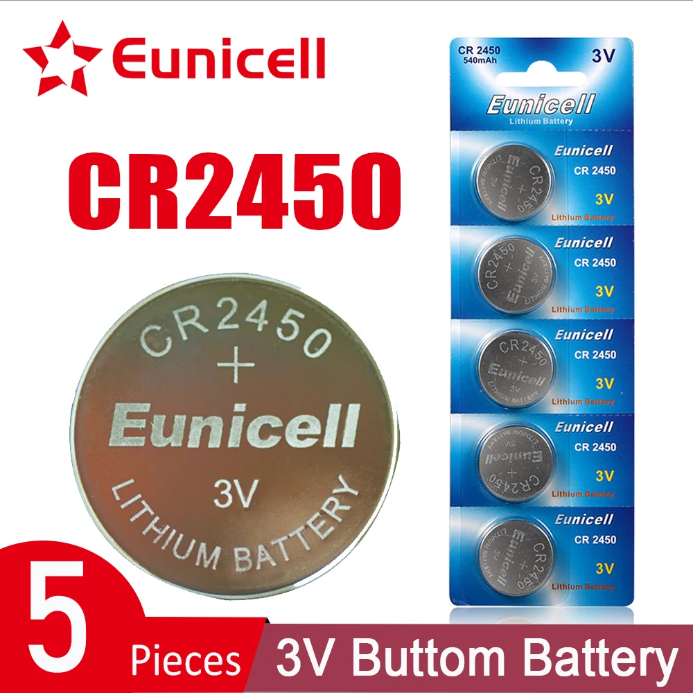 Eunicell 5PCS 3V CR2450 Button Batteries 5029LC LM2450 DL2450 CR2450N BR2450 Lithium Cell Coin Battery For Watch Electronic Toy
Eunicell 5PCS 3V CR2450 Button Batteries 5029LC LM2450 DL2450 CR2450N BR2450 Lithium Cell Coin Battery For Watch Electronic Toy