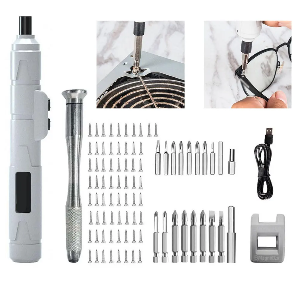 88PCS Cordless Electric Screwdriver Pen Type USB Rechargeable Screwdriver Repair Tool Set No-Load Output Speed Reach 250r/Min
88PCS Cordless Electric Screwdriver Pen Type USB Rechargeable Screwdriver Repair Tool Set No-Load Output Speed Reach 250r/Min