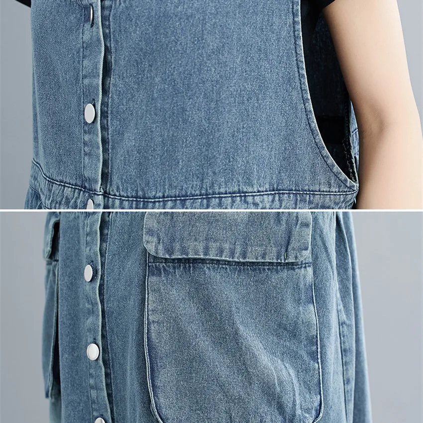 2020 Summer Casual Loose Jeans Dress Sleeveless Plus Size Dress Women Single Breasted Button Washed Vintage Oversized Dresses
2020 Summer Casual Loose Jeans Dress Sleeveless Plus Size Dress Women Single Breasted Button Washed Vintage Oversized Dresses