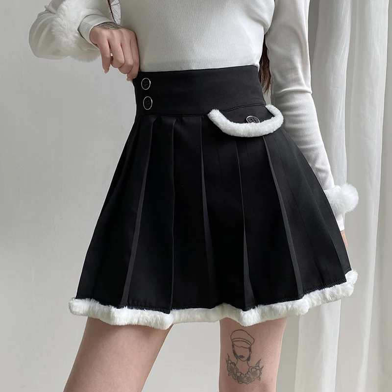 Spring Autumn Fashion Slim Cute Contrast Color Patchwork Fur High Waist SML Black Woman Casual Pleated Skirt Girl A-line Skirt
Spring Autumn Fashion Slim Cute Contrast Color Patchwork Fur High Waist SML Black Woman Casual Pleated Skirt Girl A-line Skirt