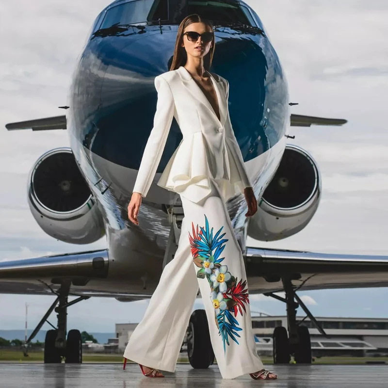 Designer Fashion New Autumn High Quality Party Office Irregular Suit Tops Printed Casual Pants High Quality Vintage Women's Sets
Designer Fashion New Autumn High Quality Party Office Irregular Suit Tops Printed Casual Pants High Quality Vintage Women's Sets