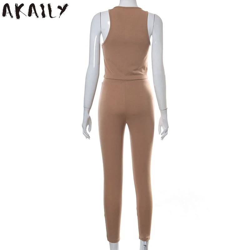 Akaily Summer Streetwear Bodycon 2 Two Piece Sets Women Outfits Tracksuits Women Zipper Sleeveless Crop Top Long Pants sets 2021
Akaily Summer Streetwear Bodycon 2 Two Piece Sets Women Outfits Tracksuits Women Zipper Sleeveless Crop Top Long Pants sets 2021