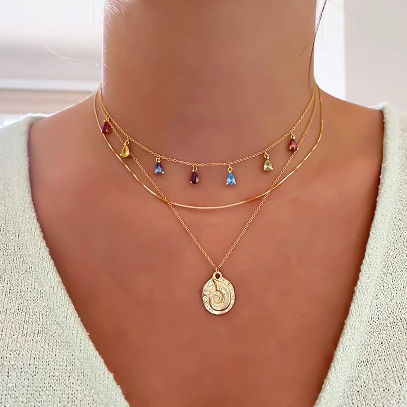 

S925 Sterling Silver /18K Gold Choker Necklace Dainty Cz Necklace,Delicate Water Drop Charm Necklace,Multicolor Dangle Necklace