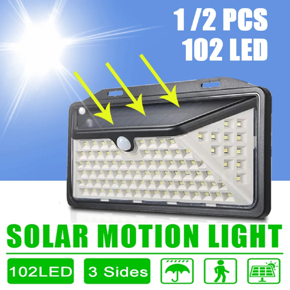 102 LED Solar Wall Lights Outdoor Motion Sensor Waterproof Solar Street Lamp With 3 Modes For Fence Garage Yard Pathway Porch
102 LED Solar Wall Lights Outdoor Motion Sensor Waterproof Solar Street Lamp With 3 Modes For Fence Garage Yard Pathway Porch