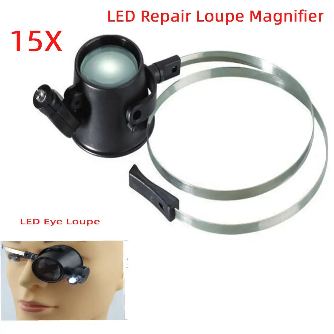 Portable 15X Headband Eye LED Magnifier Loupe Jewelers Circuit Magnifying Glass Watchmakers Head Mounted
Portable 15X Headband Eye LED Magnifier Loupe Jewelers Circuit Magnifying Glass Watchmakers Head Mounted