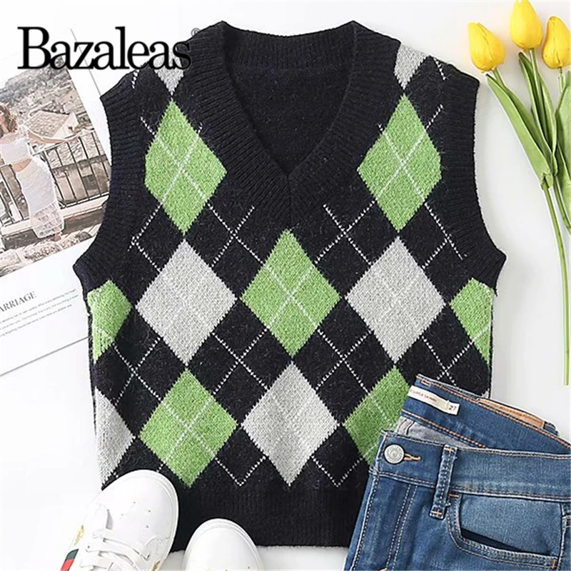 2021 Vintage Patchwork Knitted Camis Tartan Green Black Pull Femme Vest Autumn V Neck Plaid Women Tank Sweater
2021 Vintage Patchwork Knitted Camis Tartan Green Black Pull Femme Vest Autumn V Neck Plaid Women Tank Sweater