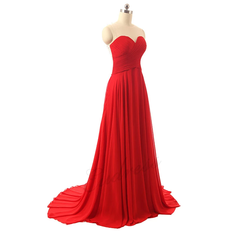 Elegant Sleeveless A Line Chiffon Lace sequin Long Prom Dresses 2019 Robe De Soiree Manche Longue Red Blackless Dress | Свадьбы и