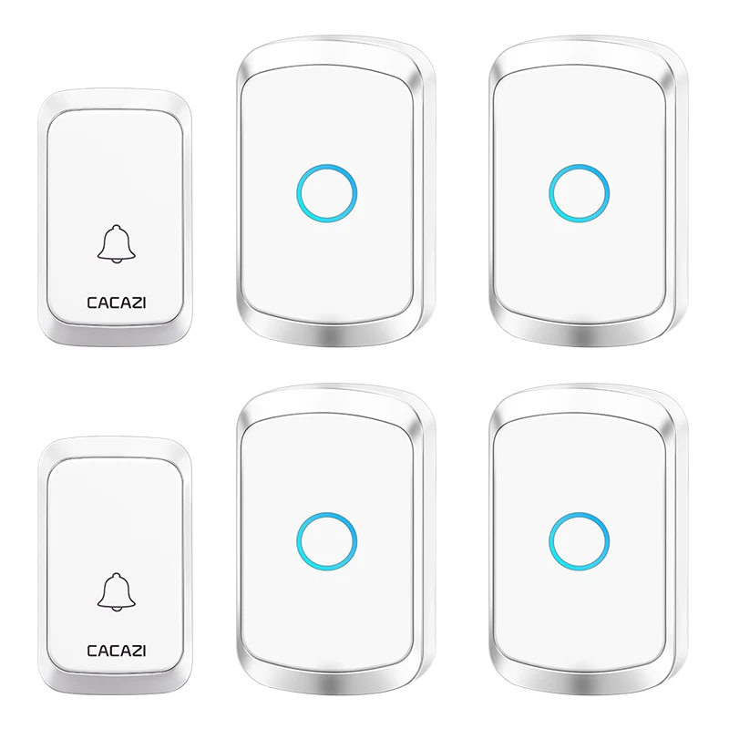 

CACAZI Wireless Doorbell 300M Remote Waterproof 2 Button 4 Receivers Intelligent LED Light Home Door Bell Cordless 58 Chimes