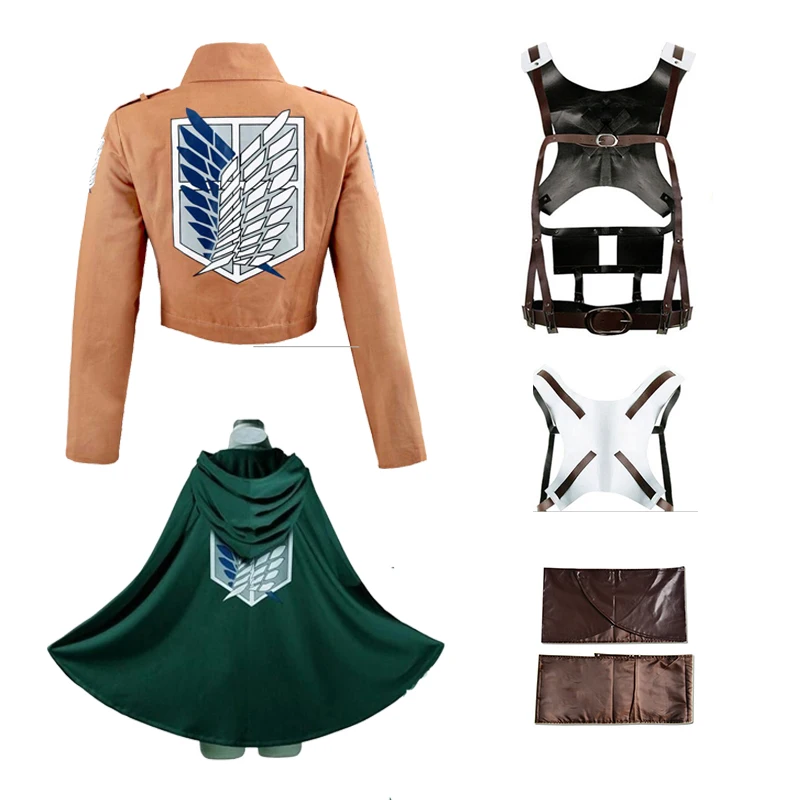 

Attack on Titan Shingeki no Kyojin Cosplay Costumes Set Recon Corps Leather Shorts Harness Belt Apron Skirt Scouting Legion Cape