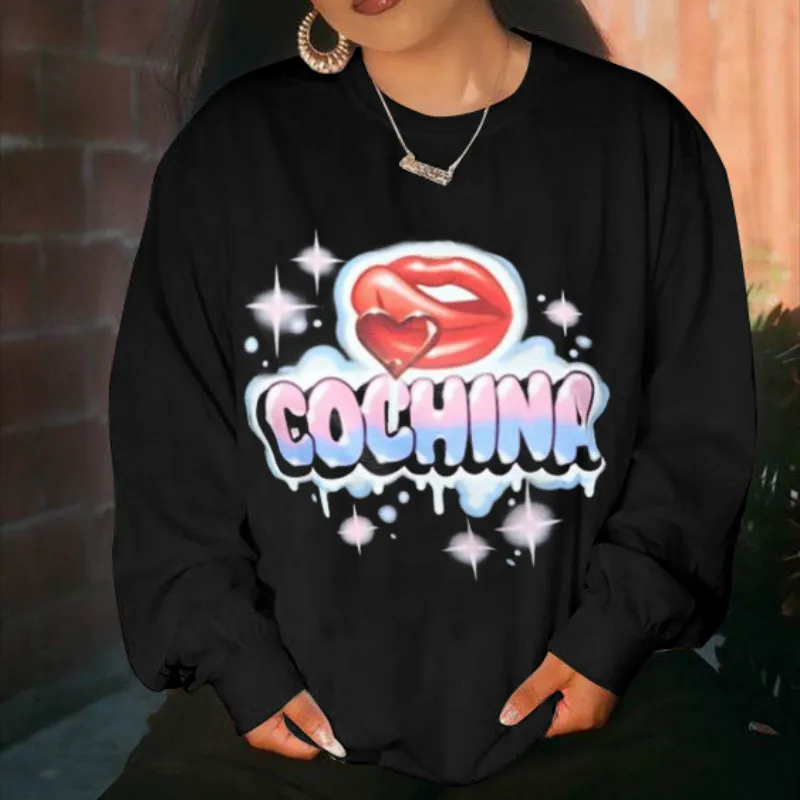 sweatshirts and hoodies Printed Letters Lips Round Neck Long Sleeve Ladies Plus Size Black
sweatshirts and hoodies Printed Letters Lips Round Neck Long Sleeve Ladies Plus Size Black