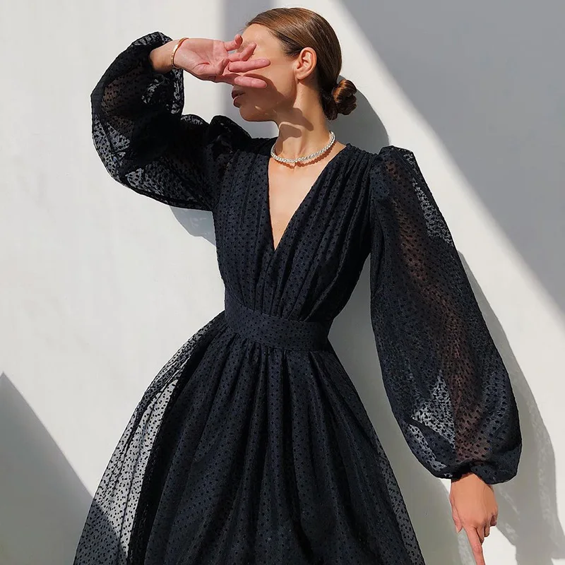 2021 Summer Evening Women's Prom Dress A-line V-neck Polka Dot Mesh Puff Female Midi-length Dresses Elegant Party Lady Clothes
2021 Summer Evening Women's Prom Dress A-line V-neck Polka Dot Mesh Puff Female Midi-length Dresses Elegant Party Lady Clothes
