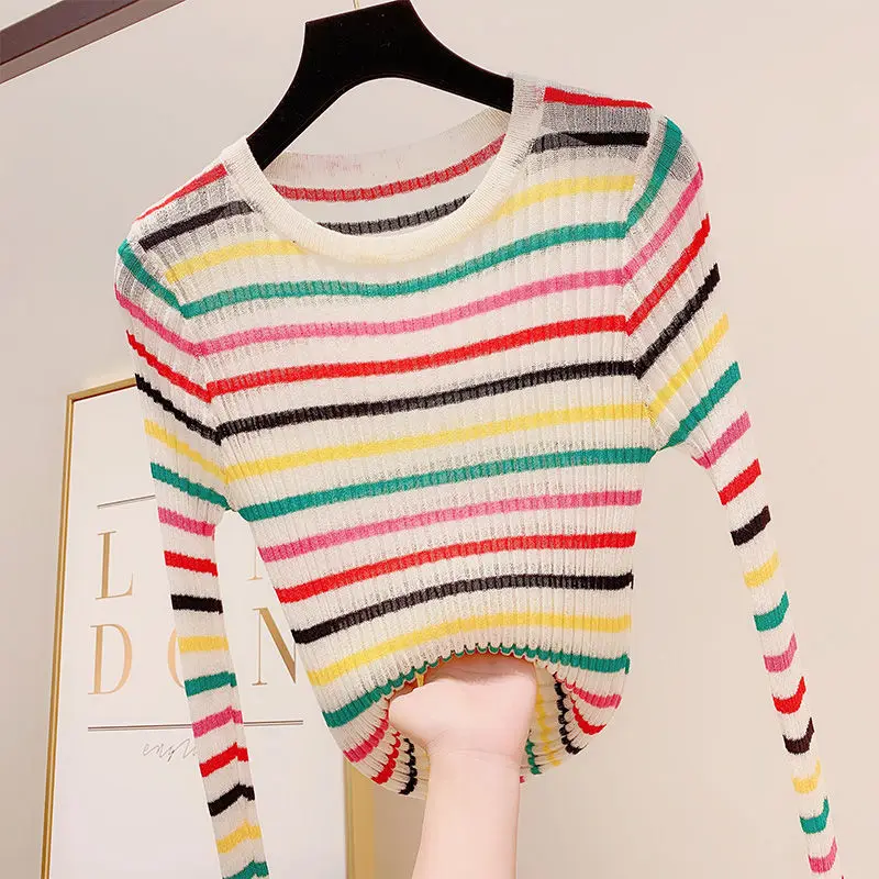 Rainbow Striped Knitted T-shirt Tops Women Korean Fashion Long Sleeve Knitted t shirt Schoolgirl Tops Young Style Clothes
Rainbow Striped Knitted T-shirt Tops Women Korean Fashion Long Sleeve Knitted t shirt Schoolgirl Tops Young Style Clothes